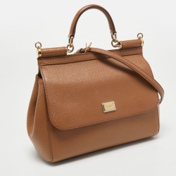 Pre Owned Dolce & Gabbana Brown Leather Medium Miss Sicily Top Handle Bag