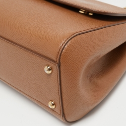 Pre Owned Dolce & Gabbana Brown Leather Medium Miss Sicily Top Handle Bag