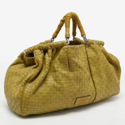 Pre Owned Dolce & Gabbana Green Woven Leather Miss Lexington Hobo