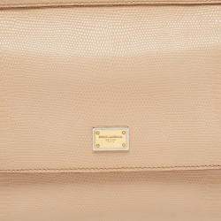 Pre Owned Dolce & Gabbana Beige Iguana Embossed Leather Medium Miss Sicily Top Handle Bag