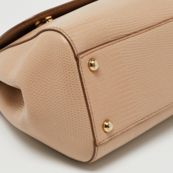 Pre Owned Dolce & Gabbana Beige Iguana Embossed Leather Medium Miss Sicily Top Handle Bag