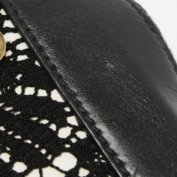 Pre Owned Dolce & Gabbana White/Black Crochet and Leather Miss Sicily Top Handle Bag