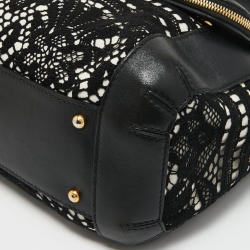 Pre Owned Dolce & Gabbana White/Black Crochet and Leather Miss Sicily Top Handle Bag