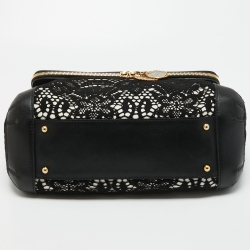 Pre Owned Dolce & Gabbana White/Black Crochet and Leather Miss Sicily Top Handle Bag