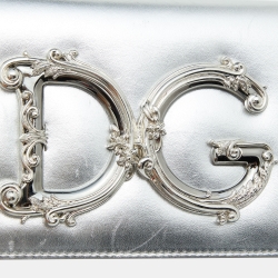 Pre Owned Dolce & Gabbana Silver Leather DG Girls Shoulder Bag