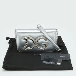 Pre Owned Dolce & Gabbana Silver Leather DG Girls Shoulder Bag