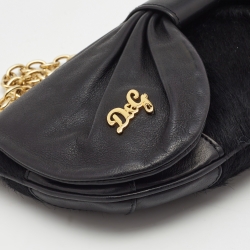 Pre Owned D&G Black Calf Hair and Leather Bubbles Chain Clutch