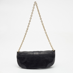 Pre Owned D&G Black Calf Hair and Leather Bubbles Chain Clutch