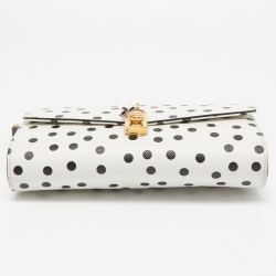 Pre Owned Dolce & Gabbana White/Black Polka Dot Leather Padlock Chain Clutch
