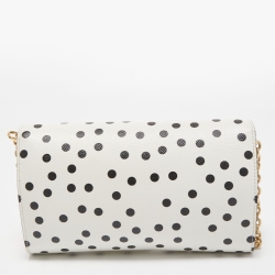 Pre Owned Dolce & Gabbana White/Black Polka Dot Leather Padlock Chain Clutch