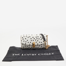 Pre Owned Dolce & Gabbana White/Black Polka Dot Leather Padlock Chain Clutch
