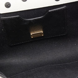 Pre Owned Dolce & Gabbana White/Black Polka Dot Leather Padlock Chain Clutch