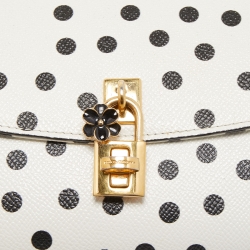 Pre Owned Dolce & Gabbana White/Black Polka Dot Leather Padlock Chain Clutch