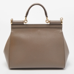 Pre Owned Dolce & Gabbana Grey Leather Medium Miss Sicily Top Handle Bag