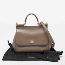 Pre Owned Dolce & Gabbana Grey Leather Medium Miss Sicily Top Handle Bag