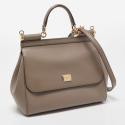 Pre Owned Dolce & Gabbana Grey Leather Medium Miss Sicily Top Handle Bag