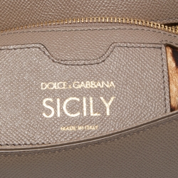 Pre Owned Dolce & Gabbana Grey Leather Medium Miss Sicily Top Handle Bag