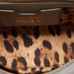 Pre Owned Dolce & Gabbana Grey Leather Medium Miss Sicily Top Handle Bag