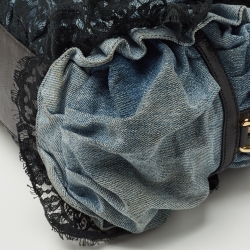 Dolce & Gabbana Blue/Black Denim And Lace Miss Rouche Distressed Satchel