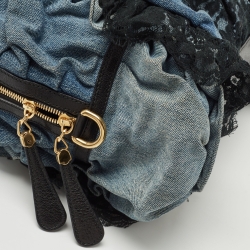 Dolce & Gabbana Blue/Black Denim And Lace Miss Rouche Distressed Satchel