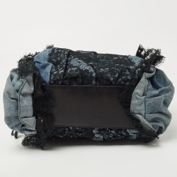 Dolce & Gabbana Blue/Black Denim And Lace Miss Rouche Distressed Satchel