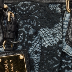 Dolce & Gabbana Blue/Black Denim And Lace Miss Rouche Distressed Satchel