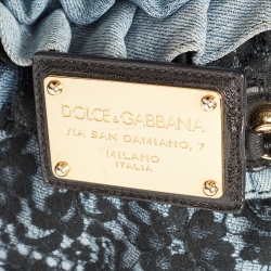 Dolce & Gabbana Blue/Black Denim And Lace Miss Rouche Distressed Satchel