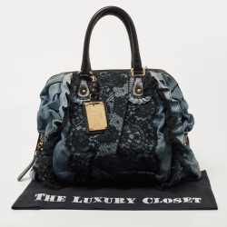 Dolce & Gabbana Blue/Black Denim And Lace Miss Rouche Distressed Satchel