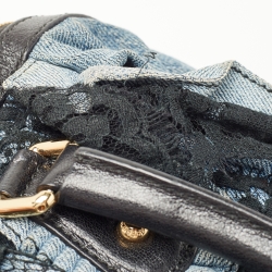 Dolce & Gabbana Blue/Black Denim And Lace Miss Rouche Distressed Satchel