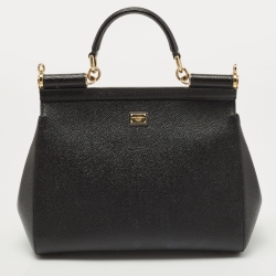 Pre Owned Dolce & Gabbana Black Leather Medium Family Patch Sicily Top Handle Bag