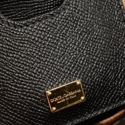 Pre Owned Dolce & Gabbana Black Leather Medium Family Patch Sicily Top Handle Bag