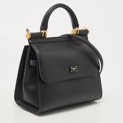 Pre Owned Dolce & Gabbana Black Leather Medium Miss Sicily 58 Top Handle Bag