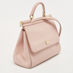 Pre Owned Dolce & Gabbana Light Pink Leather Large Miss Sicily Top Handle Bag