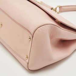 Pre Owned Dolce & Gabbana Light Pink Leather Large Miss Sicily Top Handle Bag