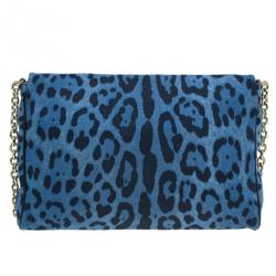 مملوكة مسبقًا حقيبة كتف دولتشي آند غابانا دنيم مطبع فهد أزرق ميس مارتيني 