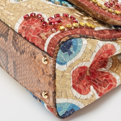 Dolce & Gabbana Multicolor Embroidered and Python Crystal Medium Miss Sicily Top Handle Bag
