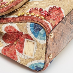 Dolce & Gabbana Multicolor Embroidered and Python Crystal Medium Miss Sicily Top Handle Bag