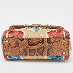 Dolce & Gabbana Multicolor Embroidered and Python Crystal Medium Miss Sicily Top Handle Bag