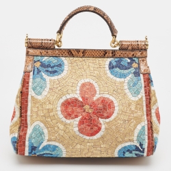 Dolce & Gabbana Multicolor Embroidered and Python Crystal Medium Miss Sicily Top Handle Bag