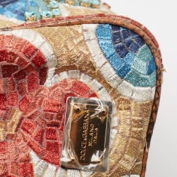 Dolce & Gabbana Multicolor Embroidered and Python Crystal Medium Miss Sicily Top Handle Bag