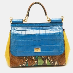 Pre Owned Dolce & Gabbana Multicolor Leather, Croc and Python Medium Miss Sicily Top Handle Bag
