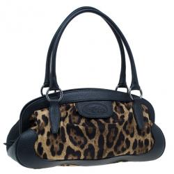 مملوكة مسبقًا Dolce And Gabanna Black Trim Leopard Print Medium Satchel