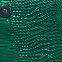 Pre Owned Dolce & Gabbana Green Lizard Embossed Leather Crystal DG Logo Medium Miss Sicily Bag