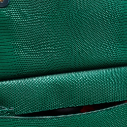 Pre Owned Dolce & Gabbana Green Lizard Embossed Leather Crystal DG Logo Medium Miss Sicily Bag