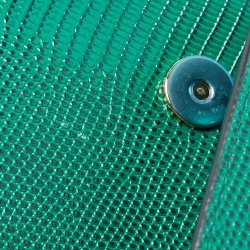 Pre Owned Dolce & Gabbana Green Lizard Embossed Leather Crystal DG Logo Medium Miss Sicily Bag