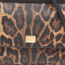 Pre Owned Dolce & Gabbana Brown/Black Leopard Print Coated Canvas and Leather Small Miss Sicily Top Handle Bag