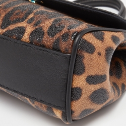 Pre Owned Dolce & Gabbana Brown/Black Leopard Print Coated Canvas and Leather Small Miss Sicily Top Handle Bag