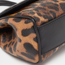 Pre Owned Dolce & Gabbana Brown/Black Leopard Print Coated Canvas and Leather Small Miss Sicily Top Handle Bag