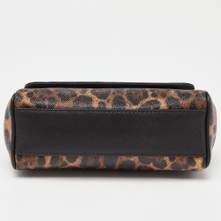 Pre Owned Dolce & Gabbana Brown/Black Leopard Print Coated Canvas and Leather Small Miss Sicily Top Handle Bag