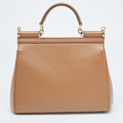 Pre Owned Dolce & Gabbana Brown Leather Medium Miss Sicily Top Handle Bag